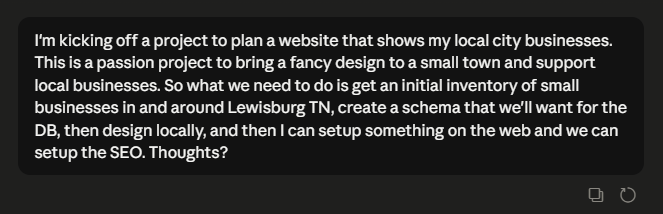 a prompt describing my project to claude