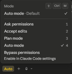 the claude code mode dialog box